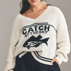 Anthropologie White V-Neck Sweater